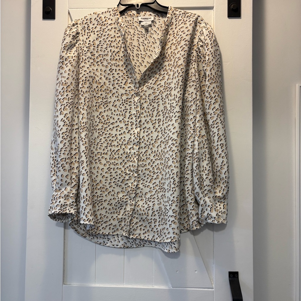 Express Cream Animal Print Button-Up Blouse